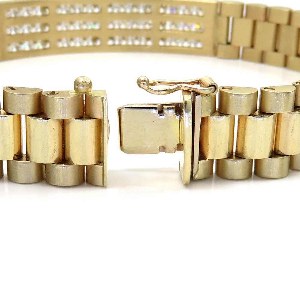 14k yellow gold 3 row diamond presidential bracelet 8.75 inches 4.00ct - Image 5