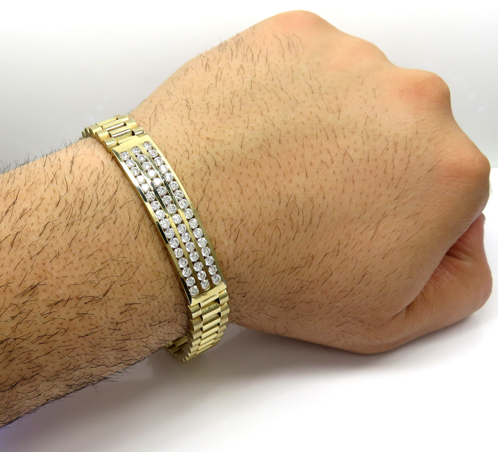 14k yellow gold 3 row diamond presidential bracelet 8.75 inches 4.00ct