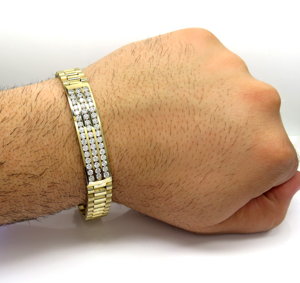 14k yellow gold 3 row diamond presidential bracelet 8.75 inches 4.00ct