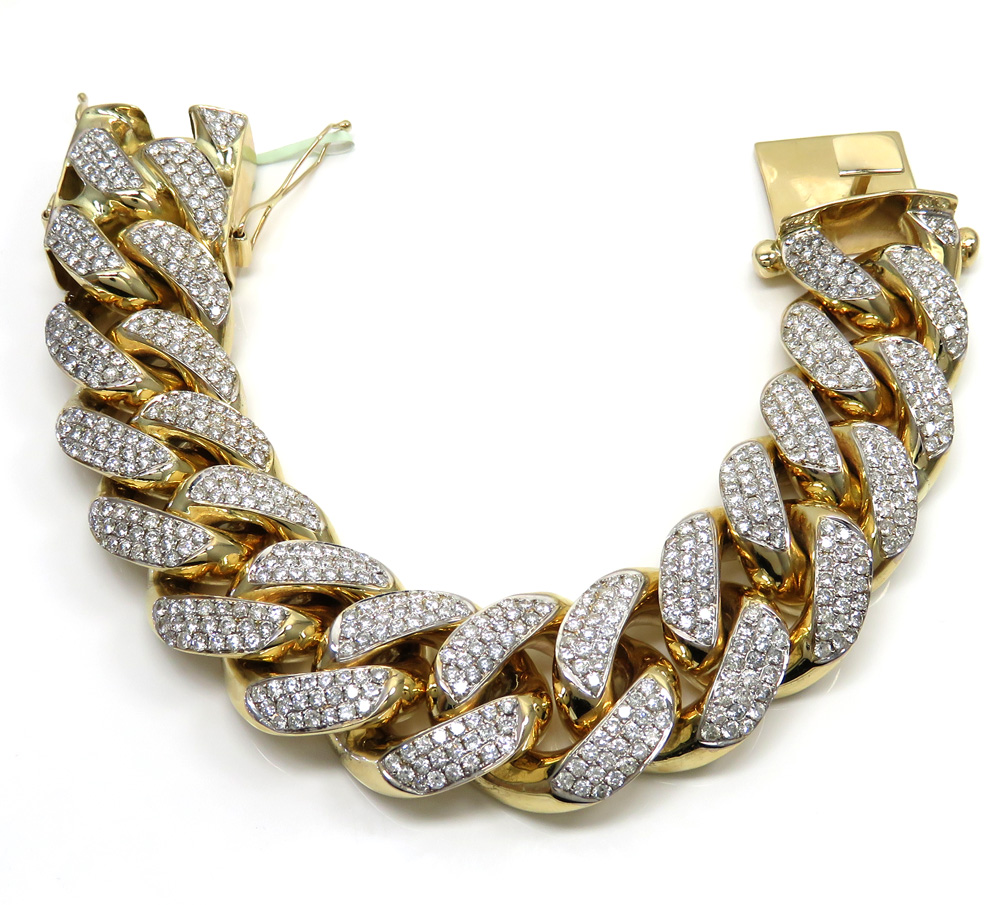 10k solid yellow gold xxl diamond miami bracelet 9.25 inch 27mm 24.23ct