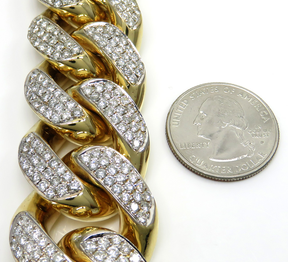 10k solid yellow gold xxl diamond miami bracelet 9.25 inch 27mm 24.23ct