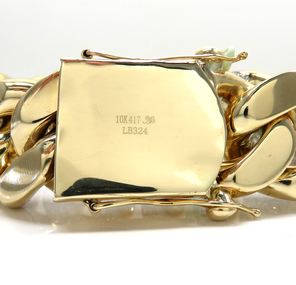 10k solid yellow gold xxl diamond miami bracelet 9.25 inch 27mm 24.23ct