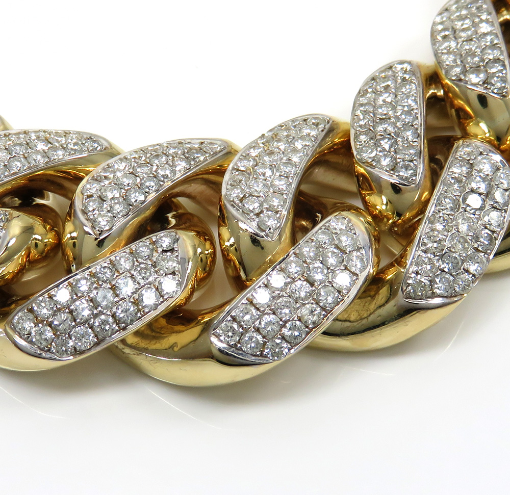 10k solid yellow gold xxl diamond miami bracelet 9.25 inch 27mm 24.23ct