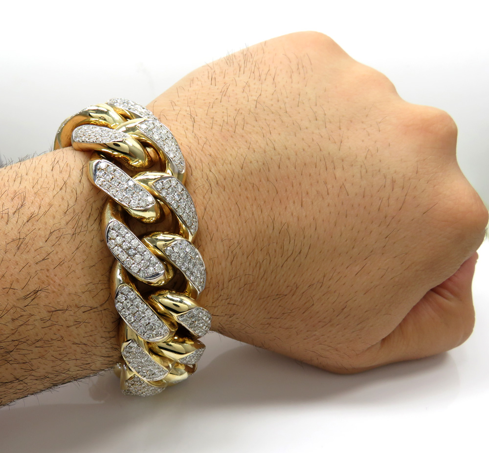 10k solid yellow gold xxl diamond miami bracelet 9.25 inch 27mm 24.23ct