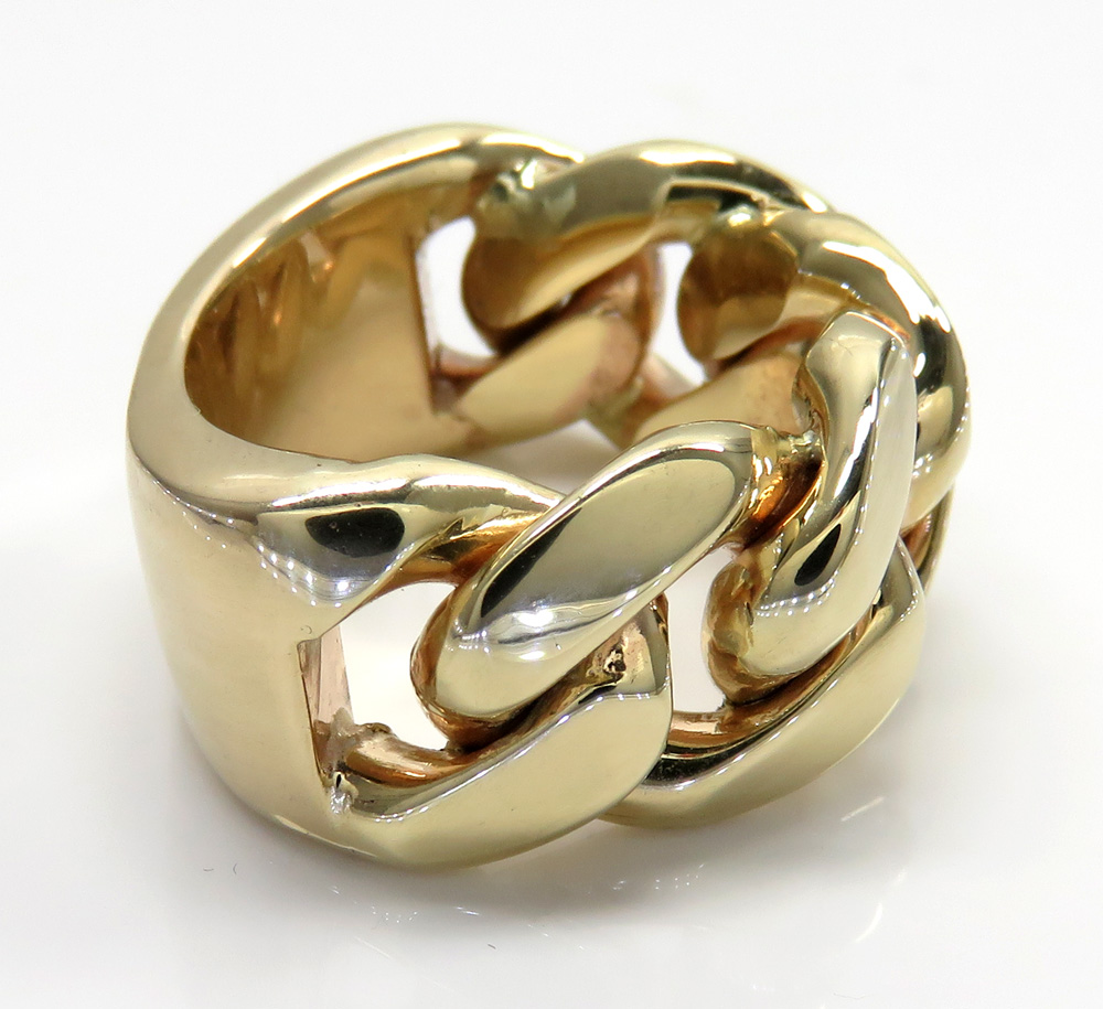 10k yellow gold 12mm solid miami cuban link ring 