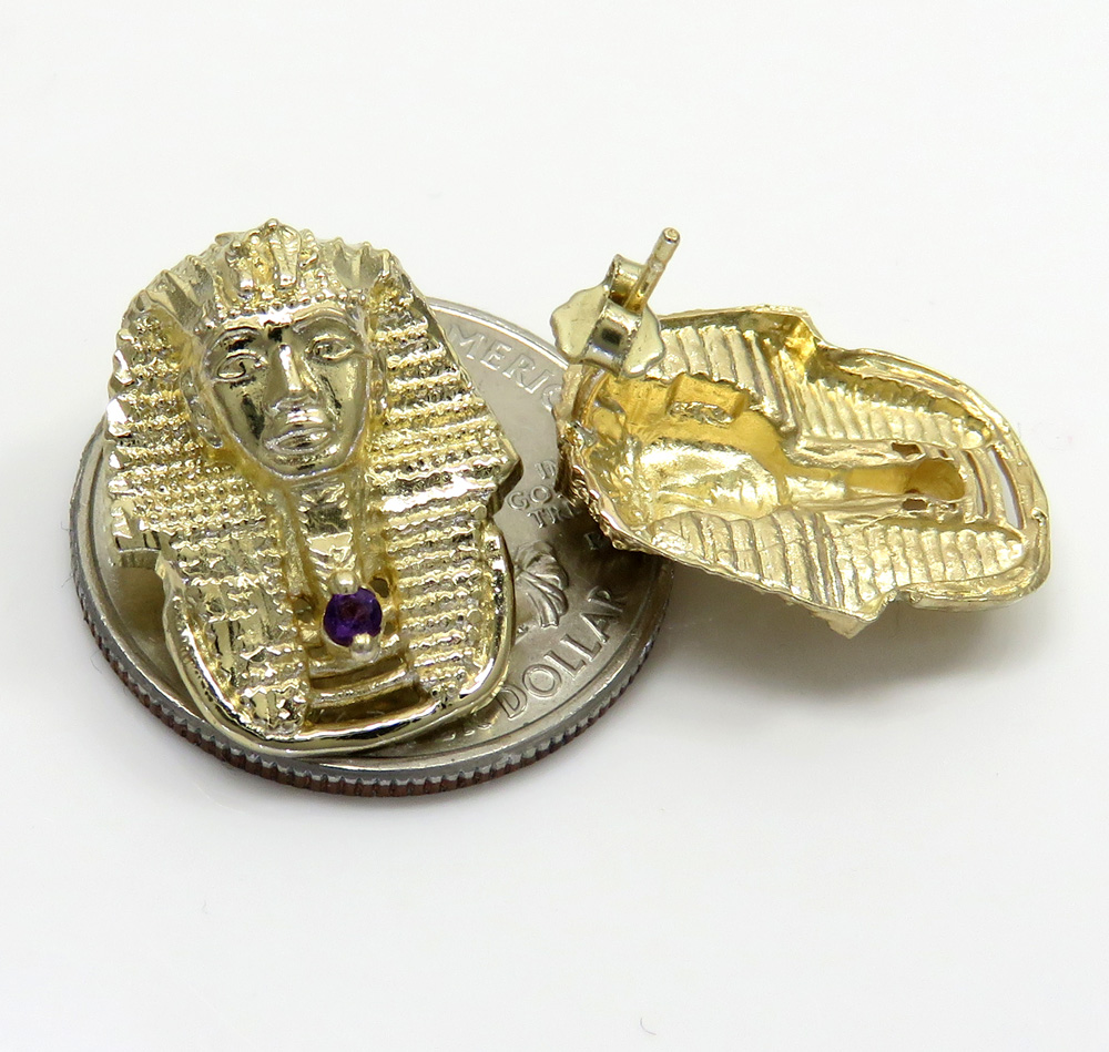 14k yellow gold amethyst king tut pharaoh earrings 0.10ct