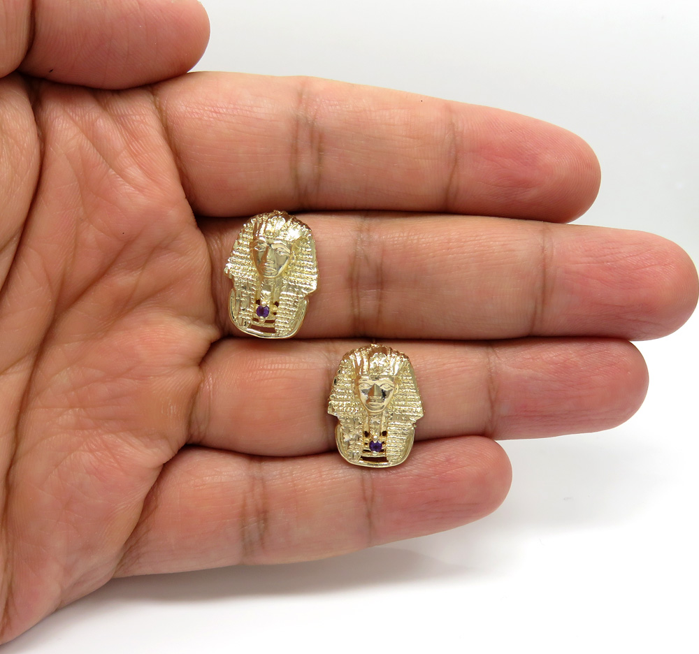 14k yellow gold amethyst king tut pharaoh earrings 0.10ct