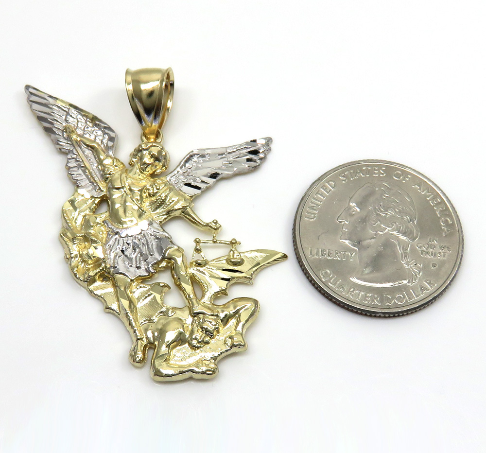 10k two tone gold medium angel vs demon saint michaels pendant  - Image 2