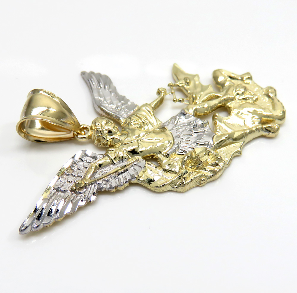 10k two tone gold medium angel vs demon saint michaels pendant  - Image 3