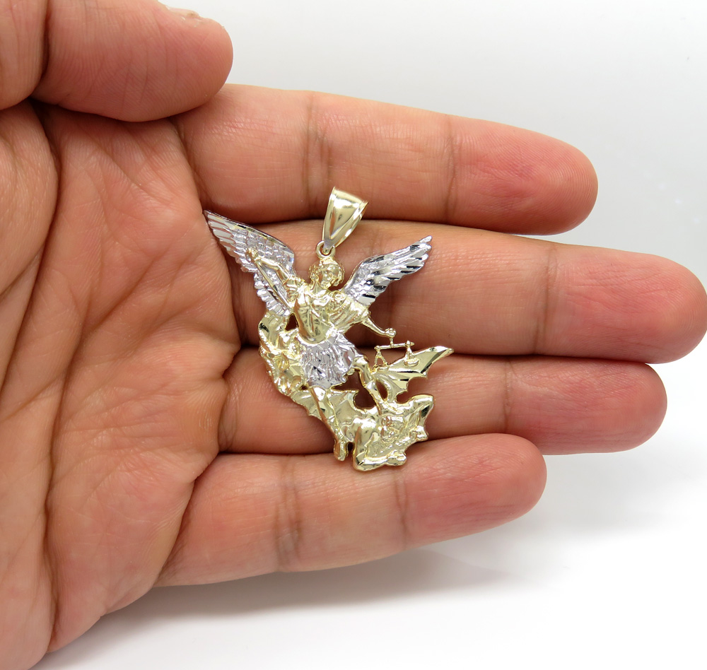 10k two tone gold medium angel vs demon saint michaels pendant  - Image 5