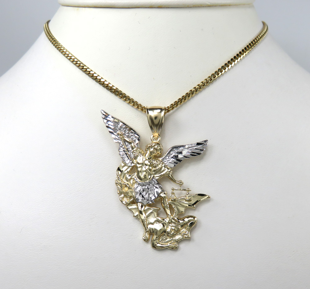 10k two tone gold medium angel vs demon saint michaels pendant  - Image 6