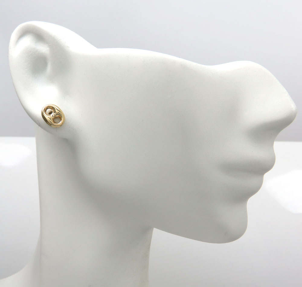 14k yellow gold single mini puffed 6mm gucci style link solid earring - Image 3