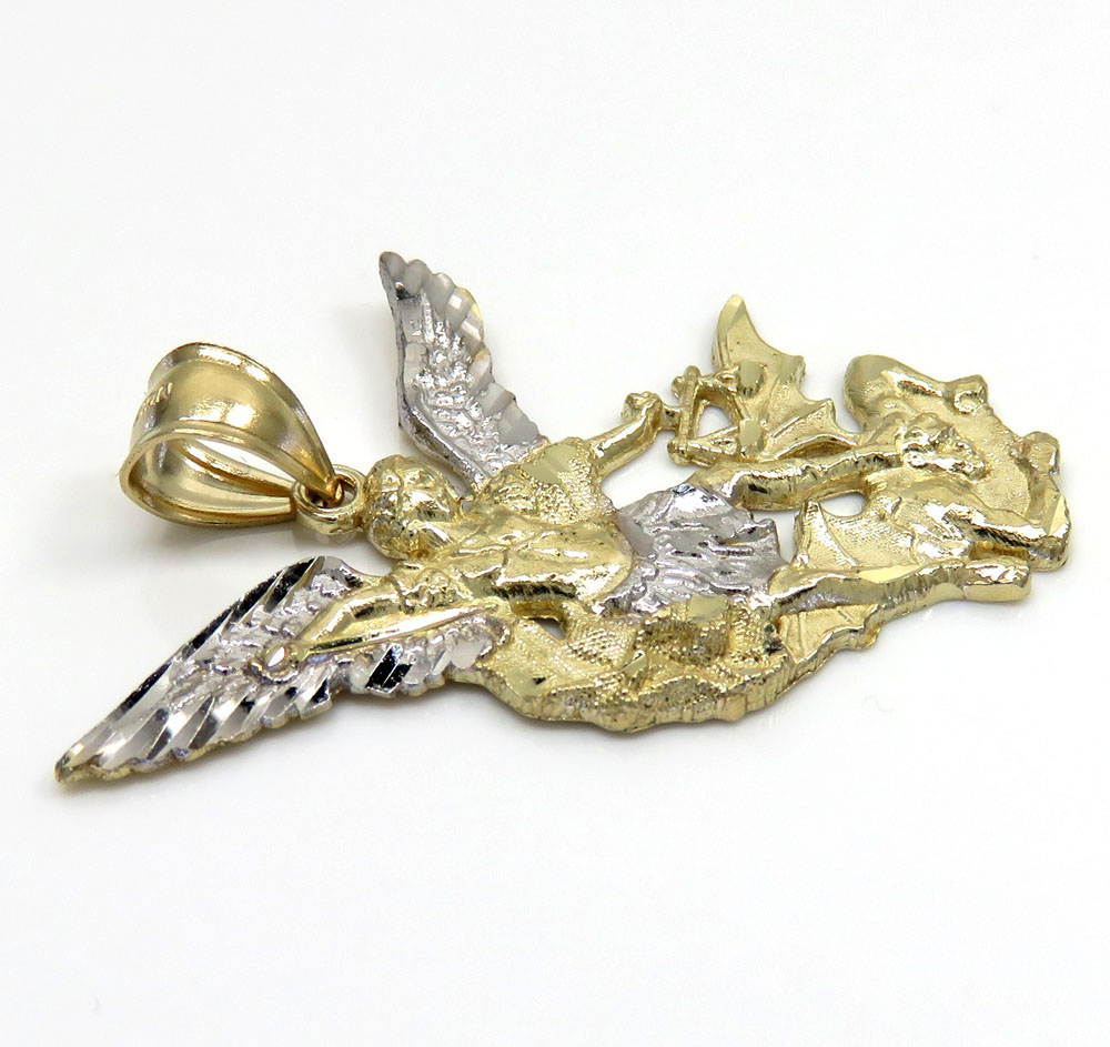 10k two tone gold small angel vs demon saint michaels pendant  - Image 3