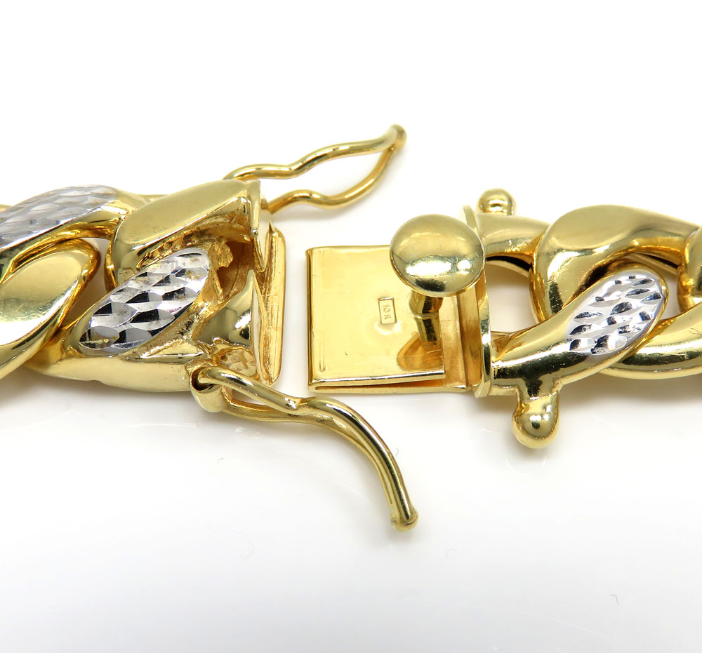 10k yellow gold one sided diamond cut two tone cuban bracelet 9