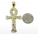 10k yellow gold hollow diamond cut cuban ankh cross