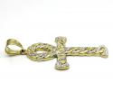 10k yellow gold hollow diamond cut cuban ankh cross