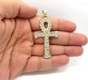 10k yellow gold hollow diamond cut cuban ankh cross 