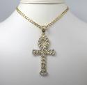 10k yellow gold hollow diamond cut cuban ankh cross 