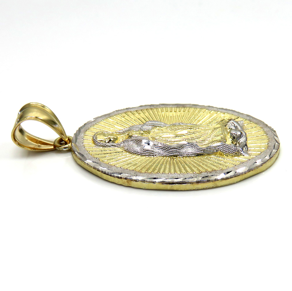 10k two tone gold diamond cut virgin mary oval pendant 