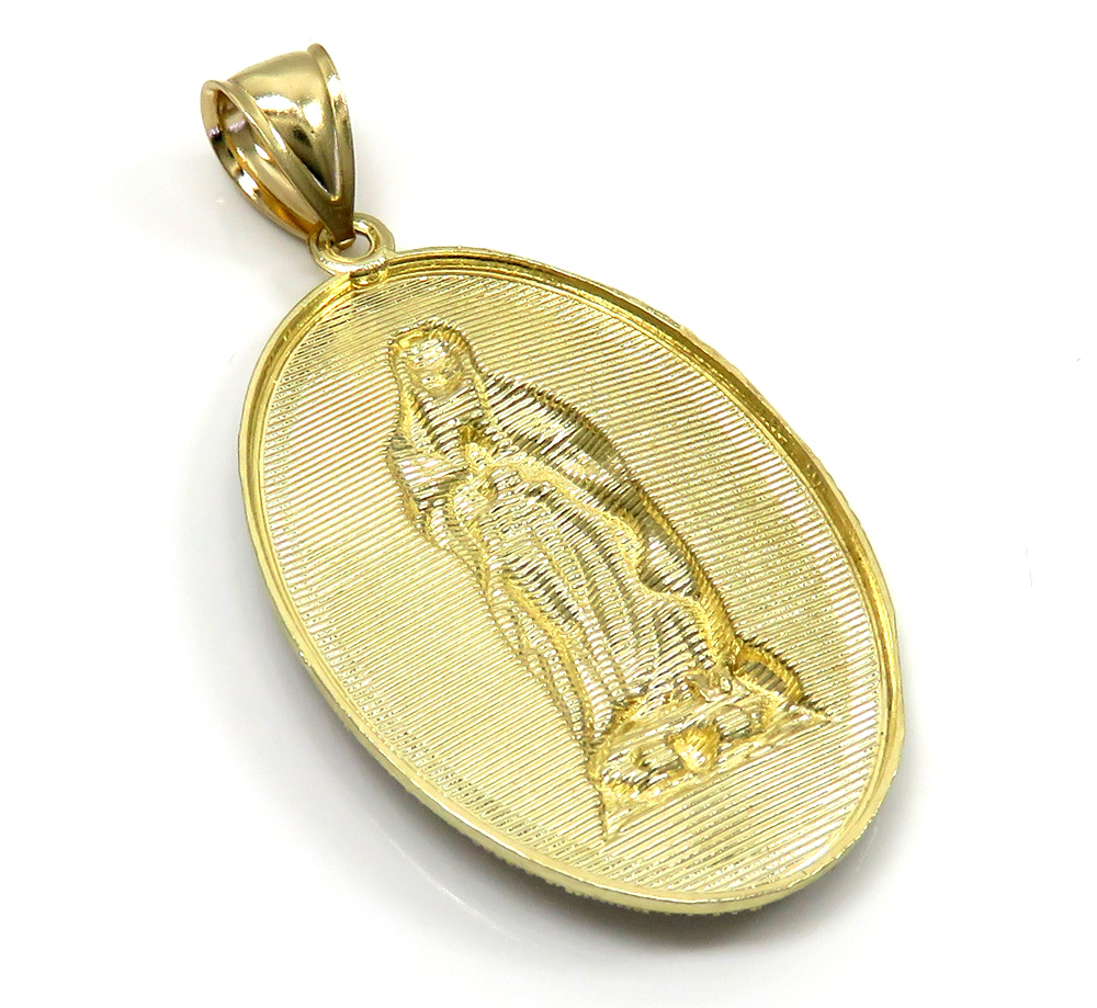 10k two tone gold diamond cut virgin mary oval pendant 