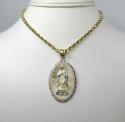 10k two tone gold diamond cut virgin mary oval pendant