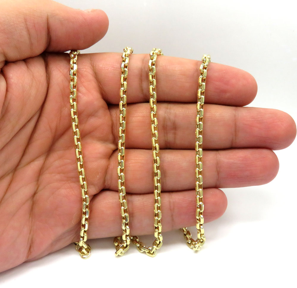 10k yellow gold hollow beveled edge cable chain 20-24
