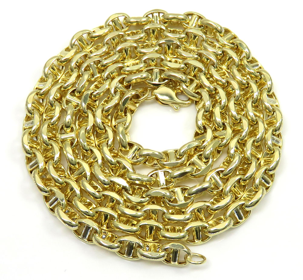 10k yellow gold hollow puffed mariner chain 18-26 inch 5mm 