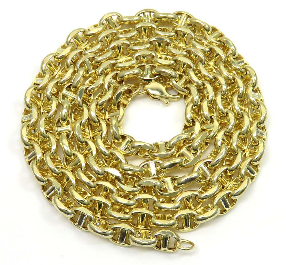 10k yellow gold hollow puffed mariner chain 18-26 inch 5mm 