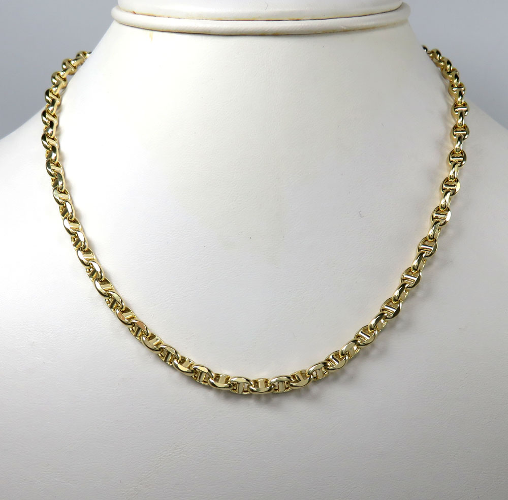 10k yellow gold hollow puffed mariner chain 28 inch 5mm 