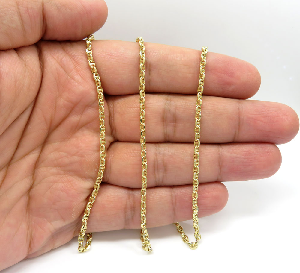 10k yellow gold skinny hollow puffed mariner chain 18-24 inch 3.00mm 