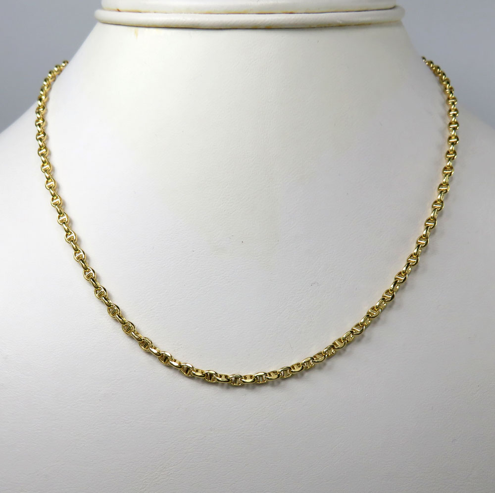 10k yellow gold skinny hollow puffed mariner chain 18-24 inch 3.00mm 