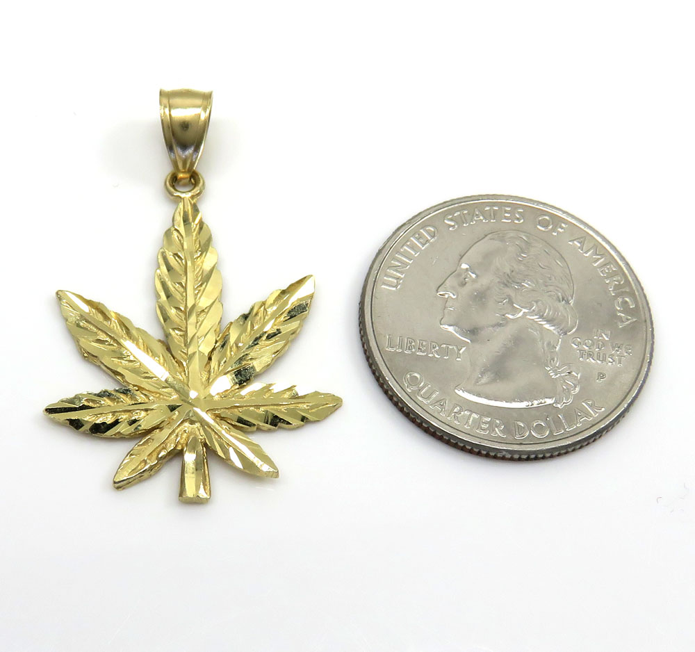 14k yellow gold small marijuana leaf pendant - Image 2