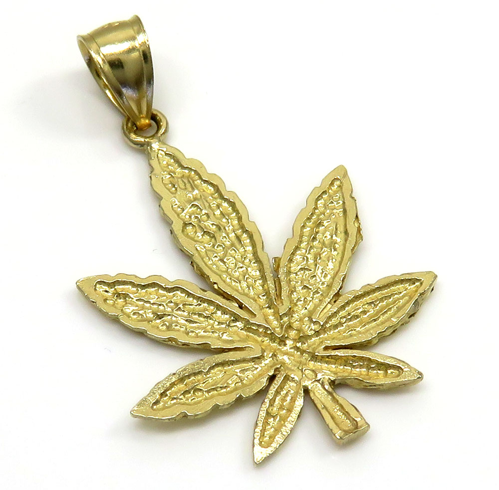 14k yellow gold small marijuana leaf pendant - Image 3