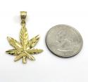 14k yellow gold small marijuana leaf pendant