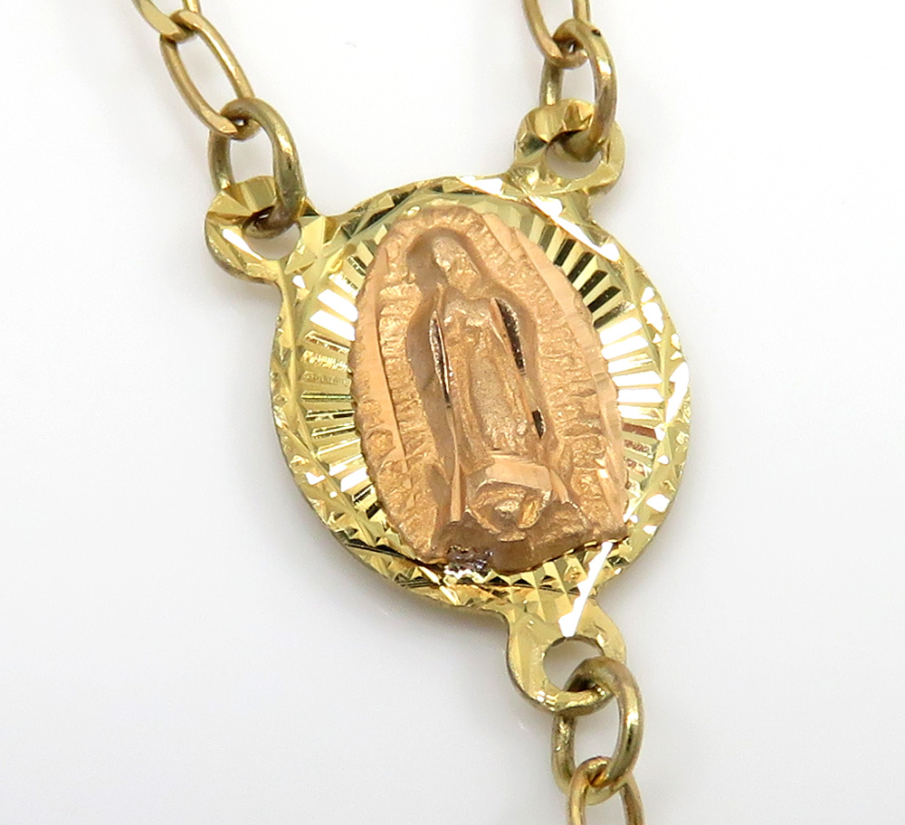 10k yellow gold tri tone smooth bead rosary chain 28 inch 4mm 
