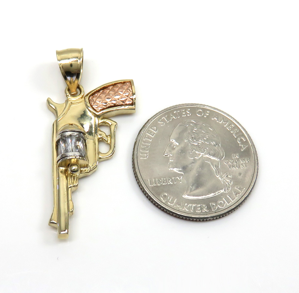 14k yellow and rose gold small cz revolver pendant 0.50ct - Image 2