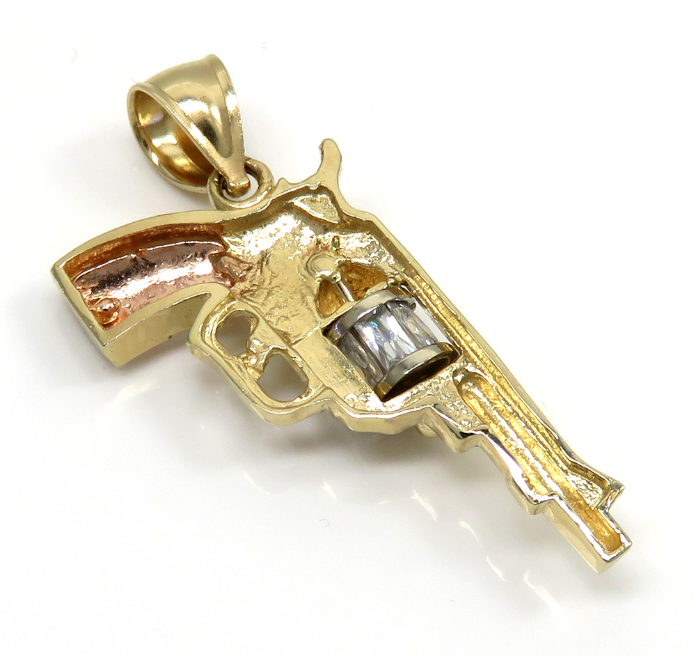 14k yellow and rose gold small cz revolver pendant 0.50ct