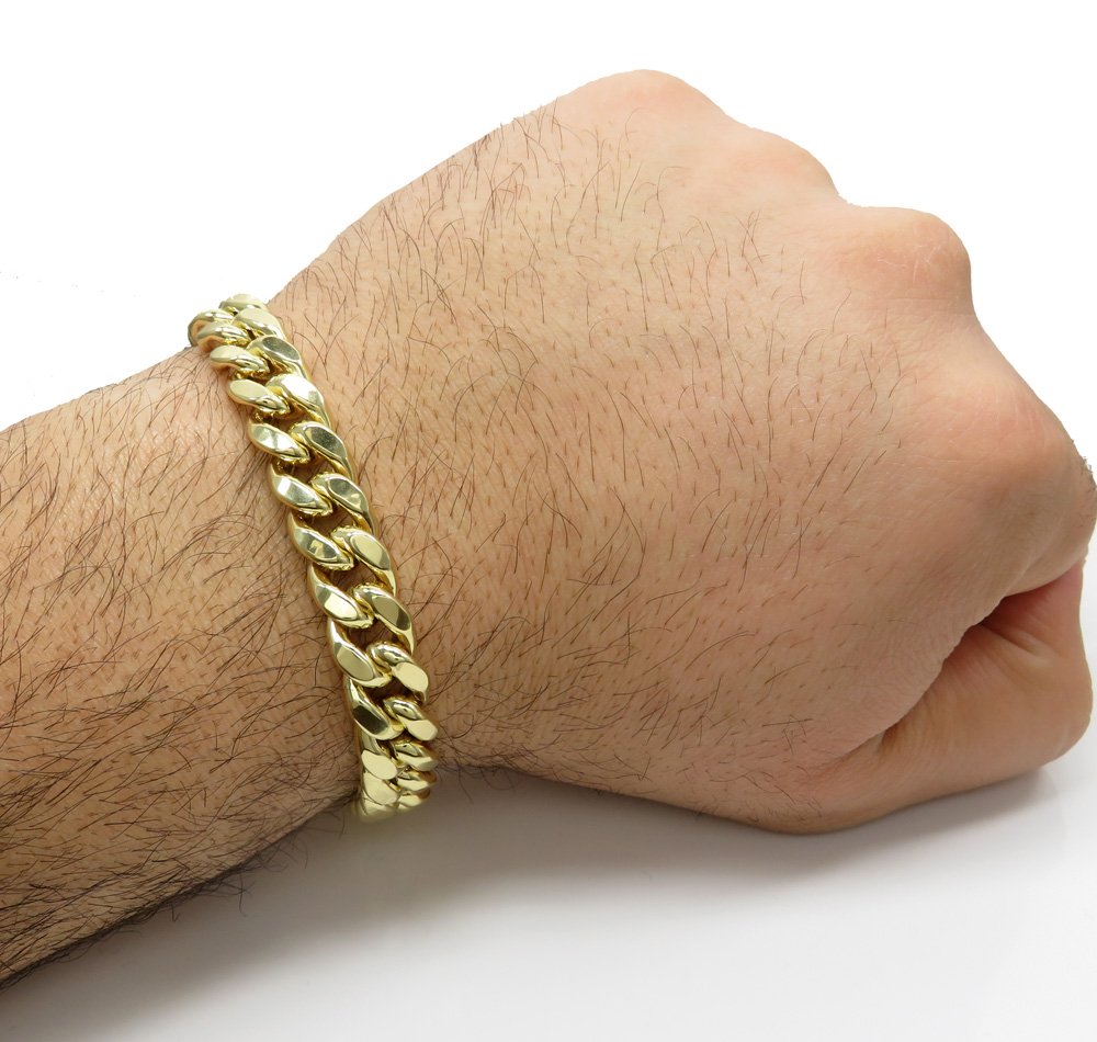 10k yellow gold large hollow puffed miami bracelet 9 inch 11mm