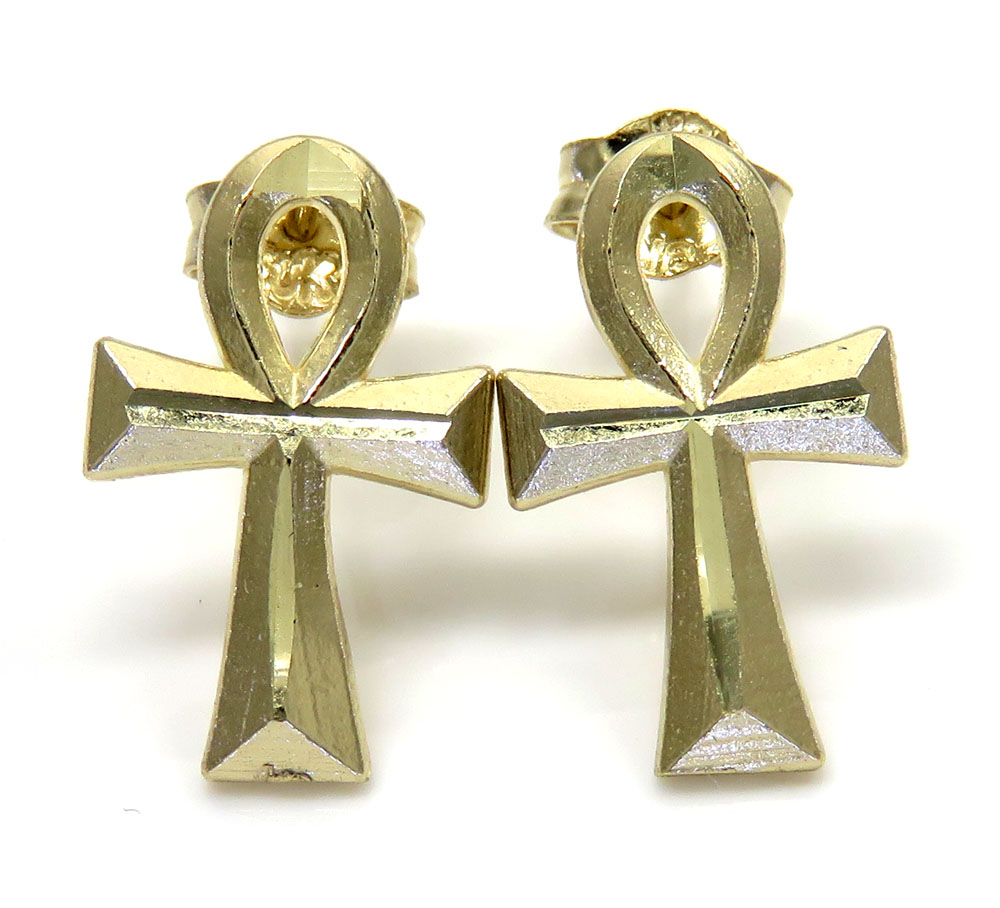 10k yellow gold mini ankh cross earrings