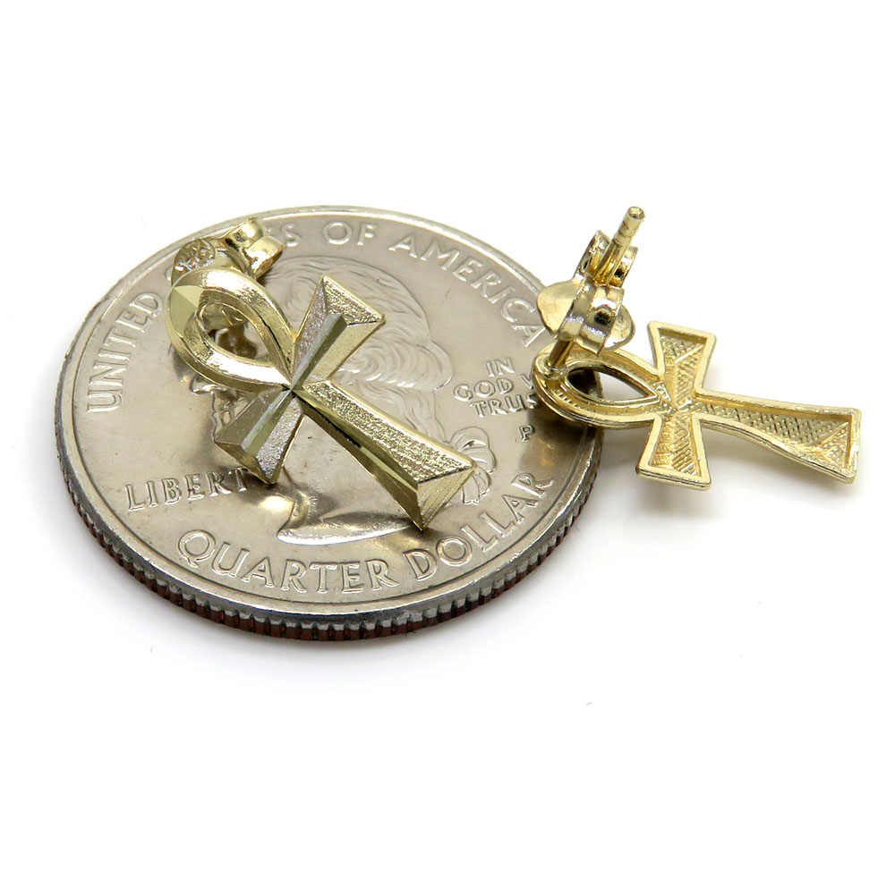 10k yellow gold mini ankh cross earrings