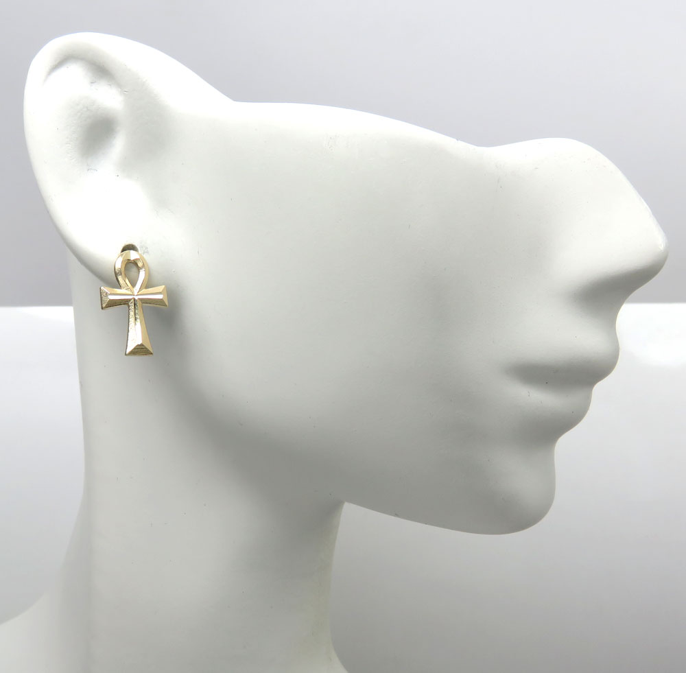 10k yellow gold mini ankh cross earrings