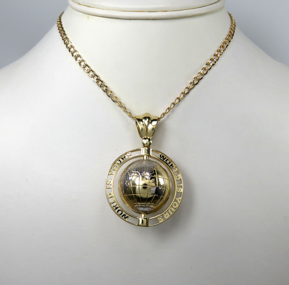 10k Yellow Gold Medium The World Is Yours Spinning Globe Pendant Online At So Icy Jewelry World Is Yours Spinning Globe Pendant