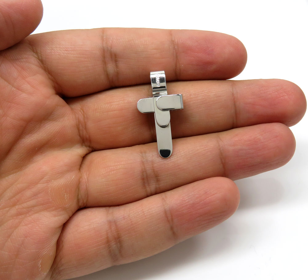 Mens baraka 18k solid white gold cross 