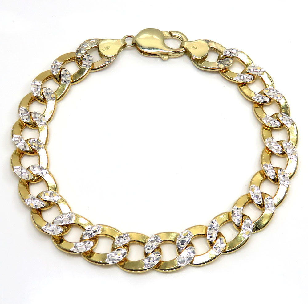 10k two tone gold diamond cut cuban bracelet 9 inch 11mm