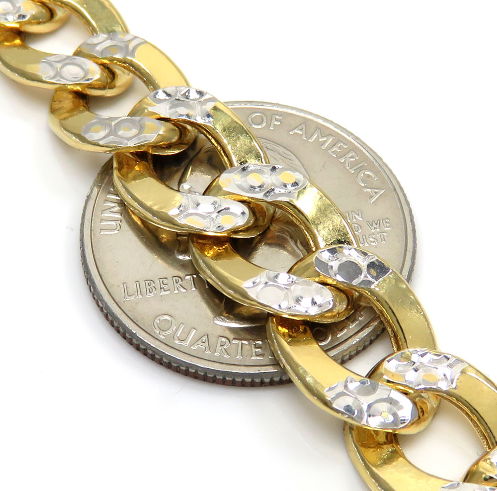 10k two tone gold diamond cut cuban bracelet 9 inch 11mm
