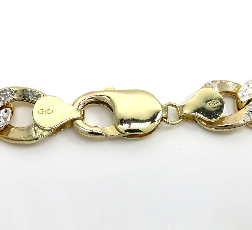 10k two tone gold diamond cut cuban bracelet 9 inch 11mm