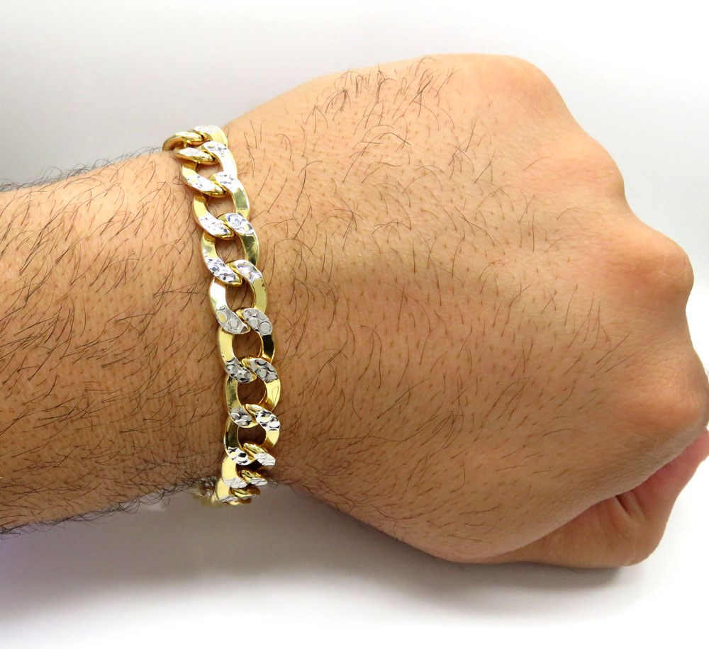 Buy 10k Two Tone Gold Diamond Cut Cuban Bracelet 9 Inch 11mm Online at ...