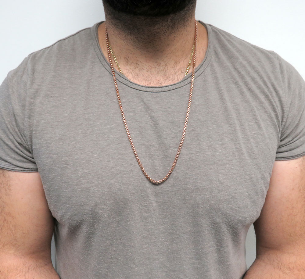 10k rose gold hollow box link chain 24-30 inch 3.5mm