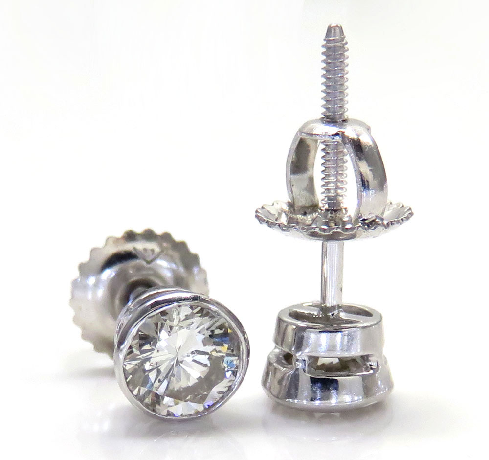 14k white gold round si1 diamond bezel studs 0.80ct