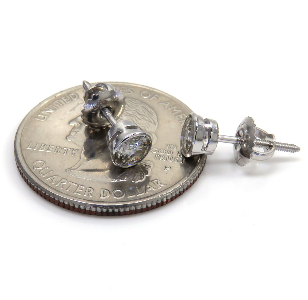 14k white gold round si1 diamond bezel studs 0.80ct